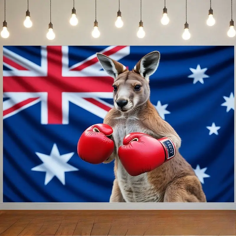 Boxing Kangaroo Australia Flag Sports Party Backdrop Fabric Tapestry Celebration Decor Photo Background Wall Decor Event Decor Photography Backdrop Fitness Competition Indoor Outdoor Polyester Fiber Durable Decorative Athletic Banner Cloth