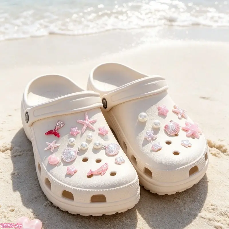 (Shoes not included)Viral 2026 Summer Aesthetic Iridescent Alloy Clog Decor, Ocean Starfish Seashell Crystal Star Ornaments, Detachable DIY Footwear Jewelry for Beach Daily Outfit Holiday Gift