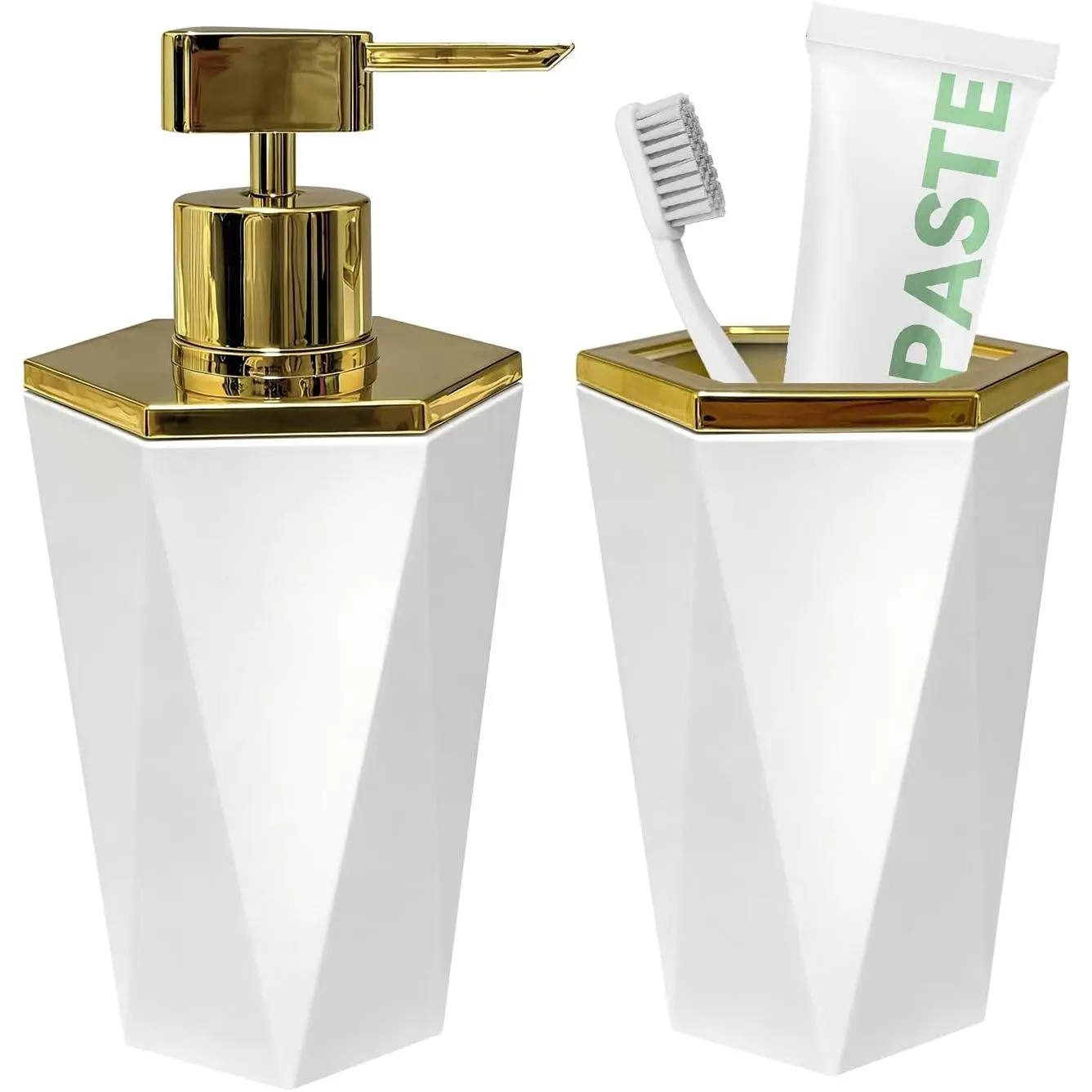 2 Piece Plastic Bathroom Accessories Set, White Bathroom Sets Accessories |   Soap Dispenser and Toothbrush Holder, Modern Bathroom Decor, Bathroom Sets Accessories