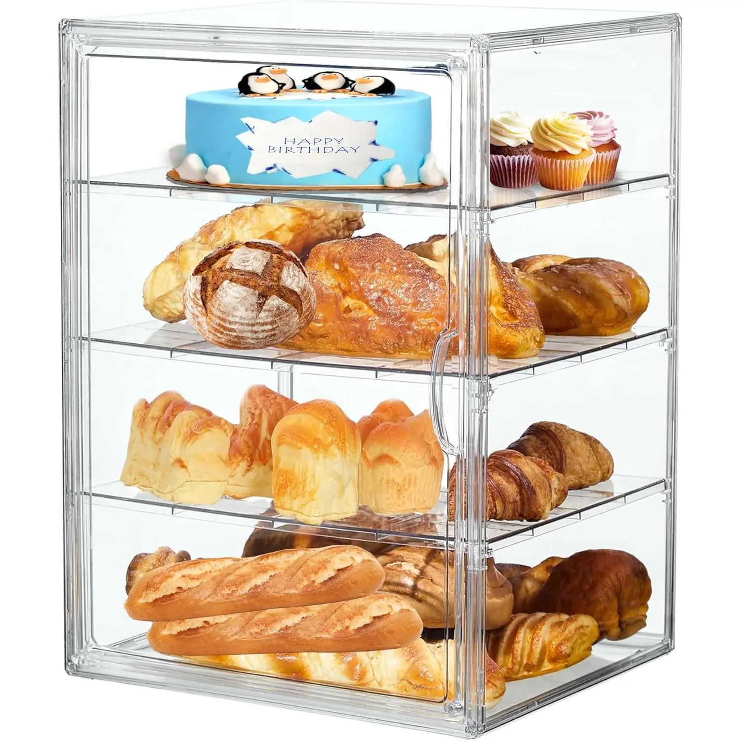 4 Layers Adjustable Clear BreadStorage Box for KitchenCountertop,Large Bread StorageContainer, 4 Layers Pastry DisplayCase, Clear Boxes Bread Holder forBread, Bagel, Muffins