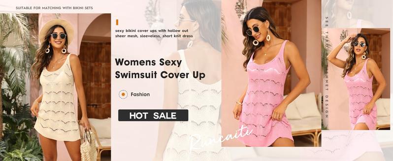 Saodimallsu Womens Sexy Crochet Cover Up Swimwear Mesh Dress See Through Fishnet Beach Swimsuit Top