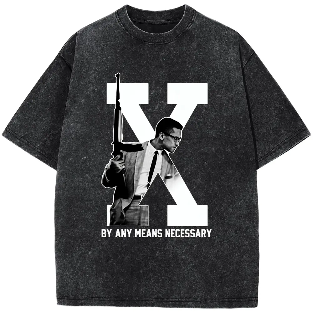 Malcolm X by Any Means Necessary T-Shirt 338281   funny Men' s Short Sleeve Graphic T-shirt Collection black PR Cotton Fabric 0710D 818Plus Size T-Shirt, Retro Fitness Heavyweight Washed T-Shirt, 100% Cotton