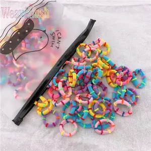 100Pcs Korean Bamboo Texture Towel Hair Ties for Kids Baby Girls, Soft High Elastic No Hurt Hair Rubber Bands, Cute Mini Hair Ropes for Children Daily Hairstyle Matching
