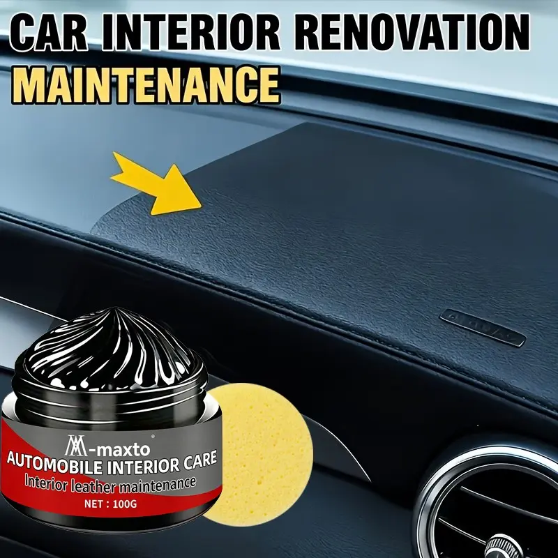 100g Car Interior Care Cream, Leather & Plastic Restorer, Long Lasting Gloss Conditioner for Dashboard Seats Trim