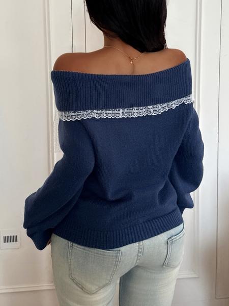 Women's off Shoulder Lace Bow Long Sleeve Pullover Sweater, Cute Knit Top for Fall & Winter, Casual Fashion for Ladies, Women Fall Outfit, Cute Winter Sweater for Women, Autumn Knitwear Women's off Shoulder Lace Bow Long Sleeve Pullover Sweater, Cute Knit Top for Fall & Winter, Casual Fashion for Ladies, Women Fall Outfit, Cute Winter Sweater for Women, Autumn Knitwear