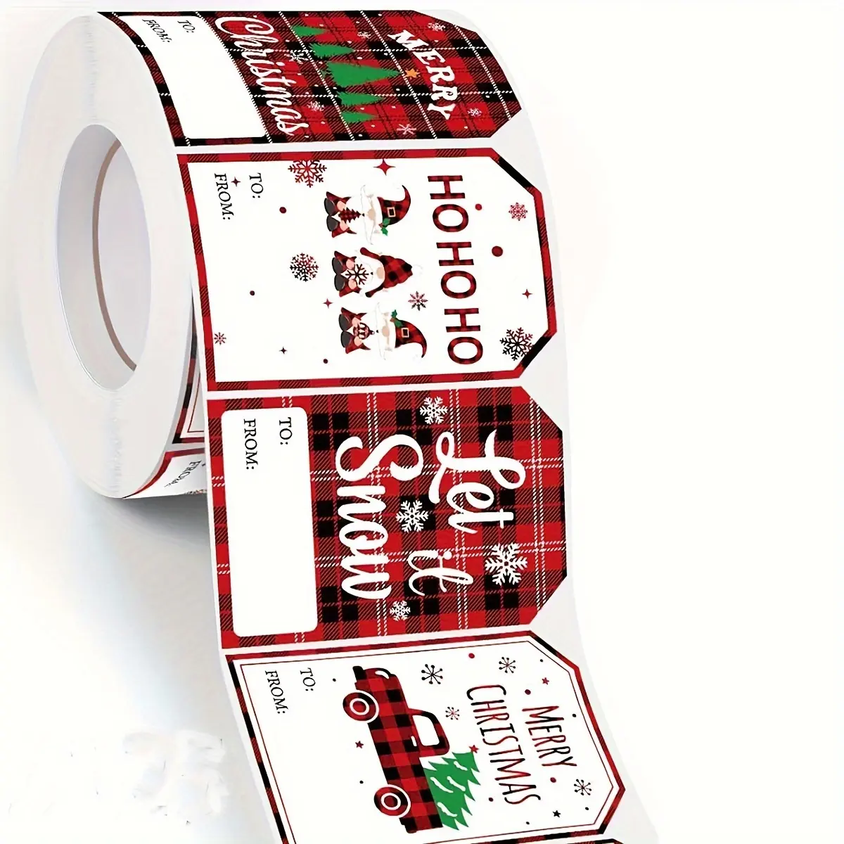Christmas Gift Labels, Checkered Paper Labels with Festive Messages Like Ho Ho Ho & Joy, Perfect Holiday Decorations