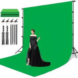 10x10ft Backdrop Green Screen with Stand Kit, 7.5 X 10ft Portable Backdrop Stand Kit with Carrying Bag And 4 Clamps for Photoshoot Portraits Party Video Recording