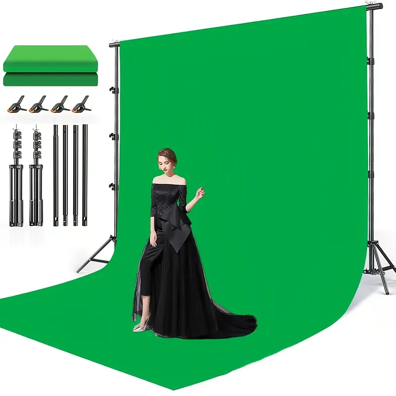 10x10ft Backdrop Green Screen with Stand Kit, 7.5 X 10ft Portable Backdrop Stand Kit with Carrying Bag And 4 Clamps for Photoshoot Portraits Party Video Recording