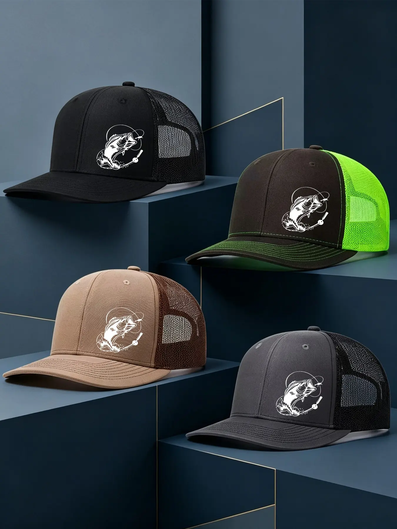 4pcs Unisex Baseball Cap Fishing Printing Hat Mesh Hats Casual Outdoor Hat for Mens Women Richardson Slightly Curved Brim Baseball Cap Adjustable Trucker Hats Dad Hats Outdoor Mesh Breathable Sun Hat