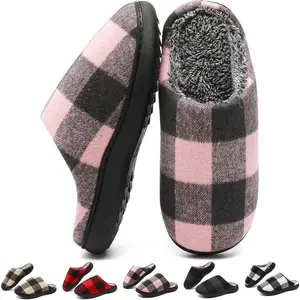 House Slippers for Woman Men, womens Checkered Slippers on House Shoes Cozy Memory Foam Scuff plaid Shoes