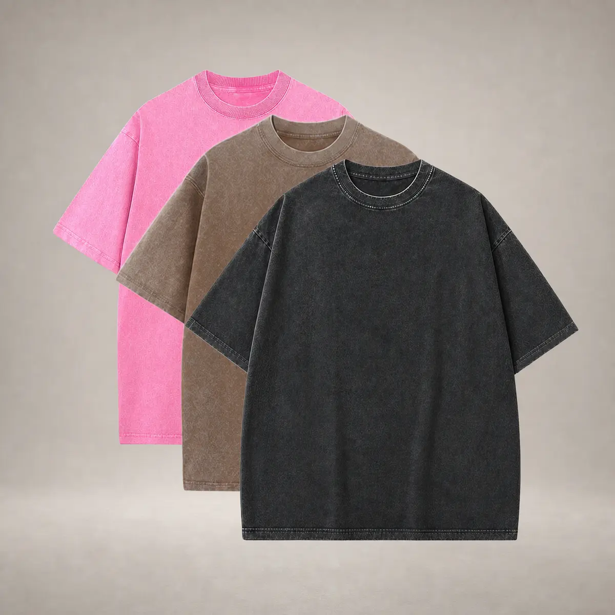 3-Pack Vintage Acid Wash Oversized Breathable Classic Cotton Short-Sleeve T-Shirts, Heavyweight Baggy Sports Gym Casual Tops