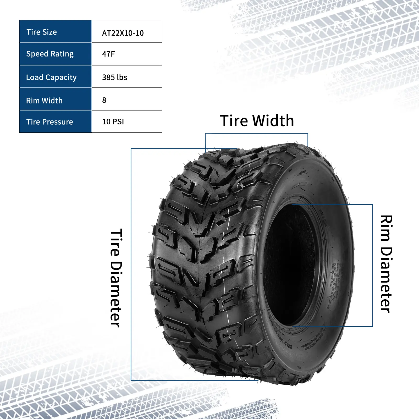 Garvee New Upgraded 2pcs AT22X10-10 22x11x10 ATV Tires Set of 2, 22 11 10 6PR Tubeless for ATV and UTV, Heavy Duty All Terrain Tires for Mud Sand Dirt Snow & Off-Road Lawn Mower Tire Off-Road Use Only