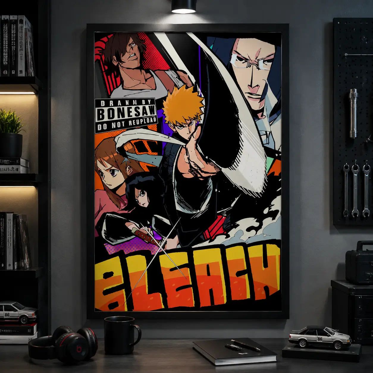 Bleach Anime Ichigo Kurosaki Canvas Poster, Soul Reaper Team Manga Wall Art Print, Bold Action Character Room Decor for Bedroom Dorm Game Room, Anime Fan Boyfriend Gift