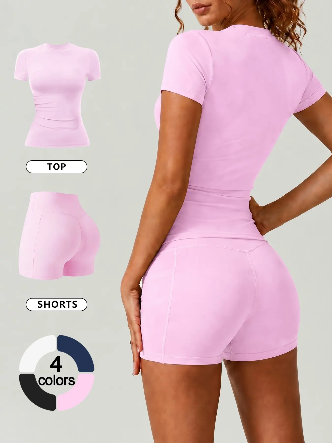 Women's 2 Piece Short Sleeve and Shorts Pajama, Nightwear, Yoga & Loungewear Set Solid Color Crew Neck Buttery Soft Skin Friendly Breathable Four Way Stretch Tummy Control for Daily Wear, Home Lounge, Pilates & Travel Silky Pyjamas