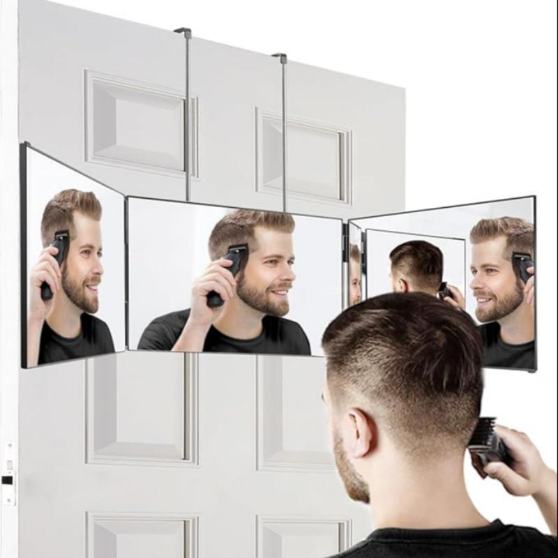 Hanging Foldable Trifold Mirror, 1 Piece Three-sided Folding HD Door Back Hanging Makeup Mirror For Men Women