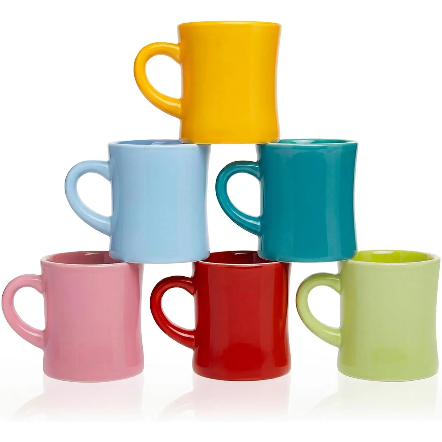Diner Coffee Mugs — Retro Diner Mug Set, Restaurant Coffee Mugs – Sturdy & Heavy Ceramic Coffee Mug – Classic  Diner Style,  in Every Sip [Retro Colors, 11 oz, Set of 6]