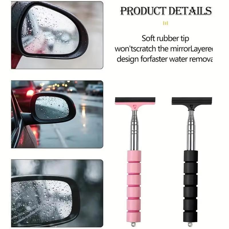 Stainless Steel Car Rearview Mirror Wiper, Retractable Car Glass Cleaning Tool, Window Cleaning Brush, Car Windshield Cleaner, Car Wash Accessories