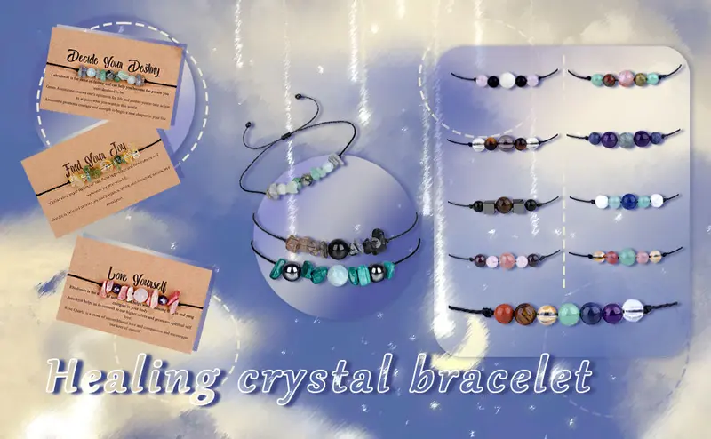 Ronglry Natural Crystal Bracelet For Women & Men - Healing Stones, Amethyst, Adjustable, Spiritual Jewelry