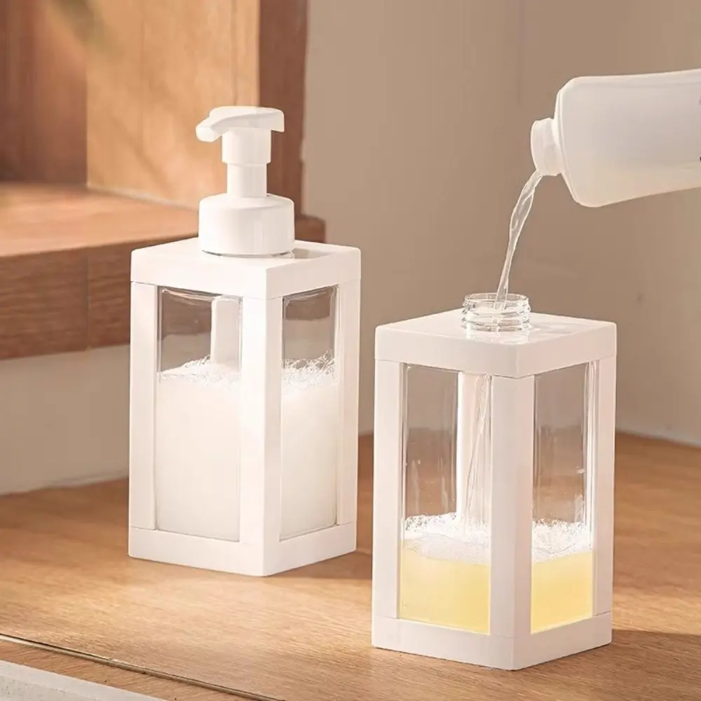 White Clear Square Squeeze Large-Capacity Dispensing Bottles, Shower Gel & Hand Soap Storage, Household Bathroom Punch-Free Dispenser Bottles, 500ml 750ml 1000ml