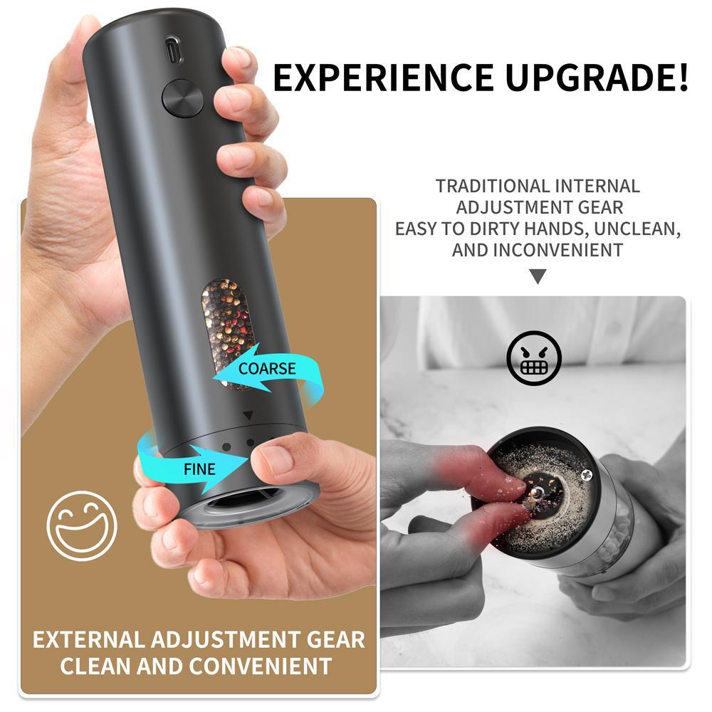 Electric Salt & Pepper Grinder Set, 1 Set Rechargeable Automatic Pepper Mill Grinder with LED Light, Modern Home Adjustable Coarseness Shakers, One-hand Operation for Kitchen