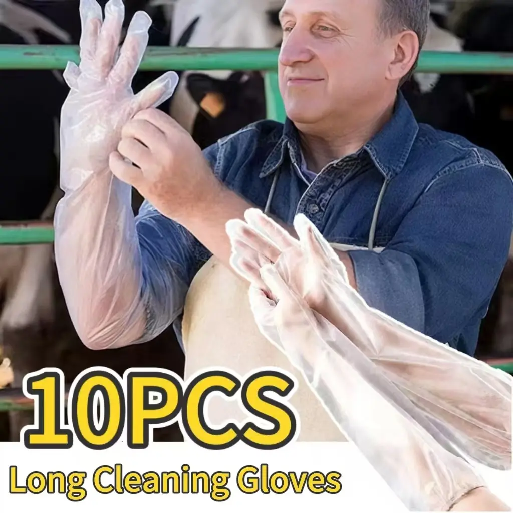 10 Pcs Long Kitchen Cleaning Gloves, Non-Slip Multi-Use Household Gloves, Alcohol-Free Plastic, Ideal for Dishwashing, Cleaning, Sweeping, Washing