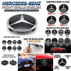 Car Front Grille Emblem Badge for Mercedes Benz W204 W205 W213 W253 GLC C E Class Replacement Grill Logo Sign 18.5cm 20.5cm Mirror 3D Mesh Black Chrome