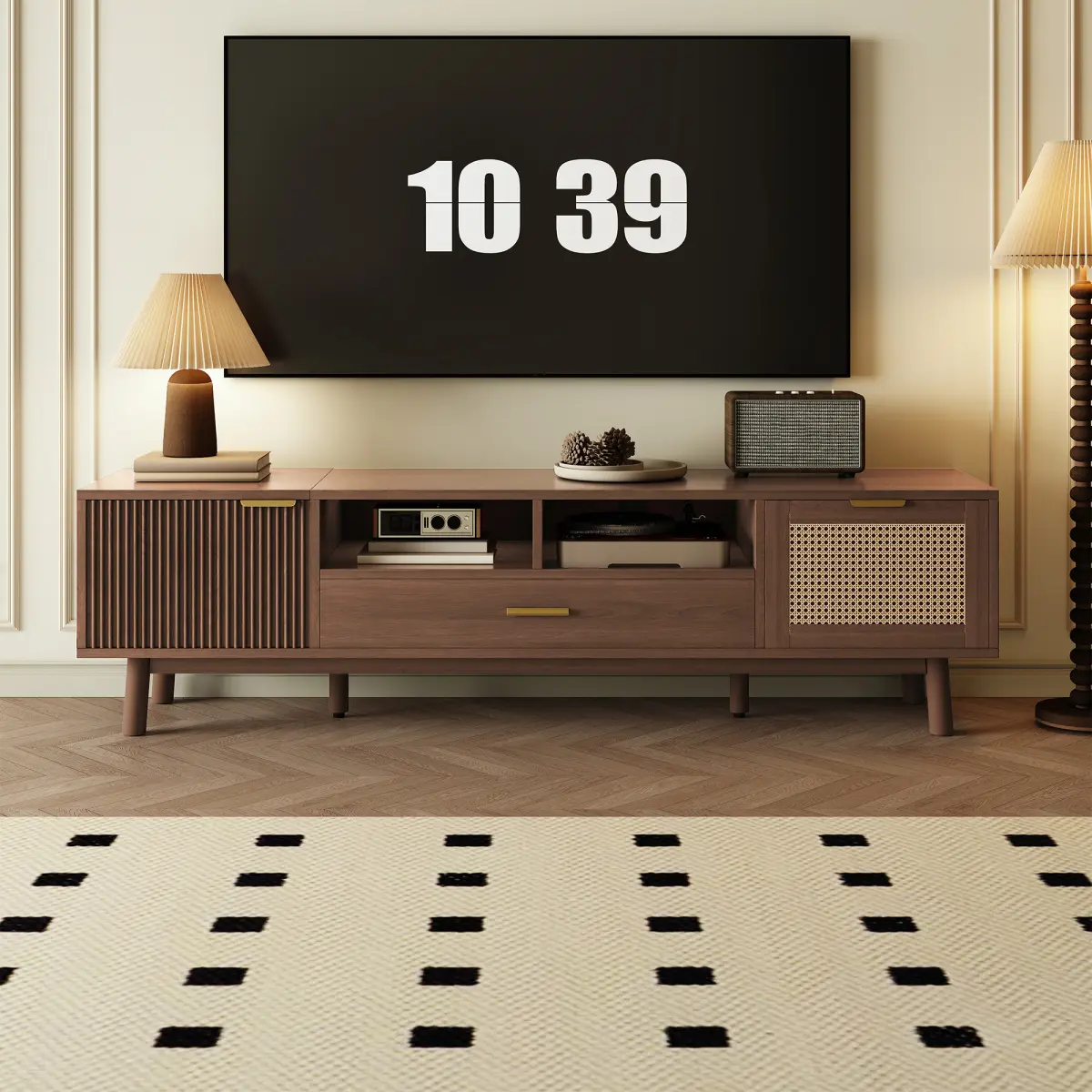 [Bellemave] Wood Fashionable TV Stand for 75" TVs, TV Cabinet with Soft-Closing Door and Drop-Down Door Cabinet, Modern TV Consoles for Living Room, Bedroom