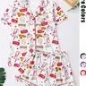 Two-Piece Retro American Style Pajama Set, Cartoon Print, Button Front Short Sleeve Top, Loose Comfortable Shorts, Women's Sleepwear Loungewear, Pjs