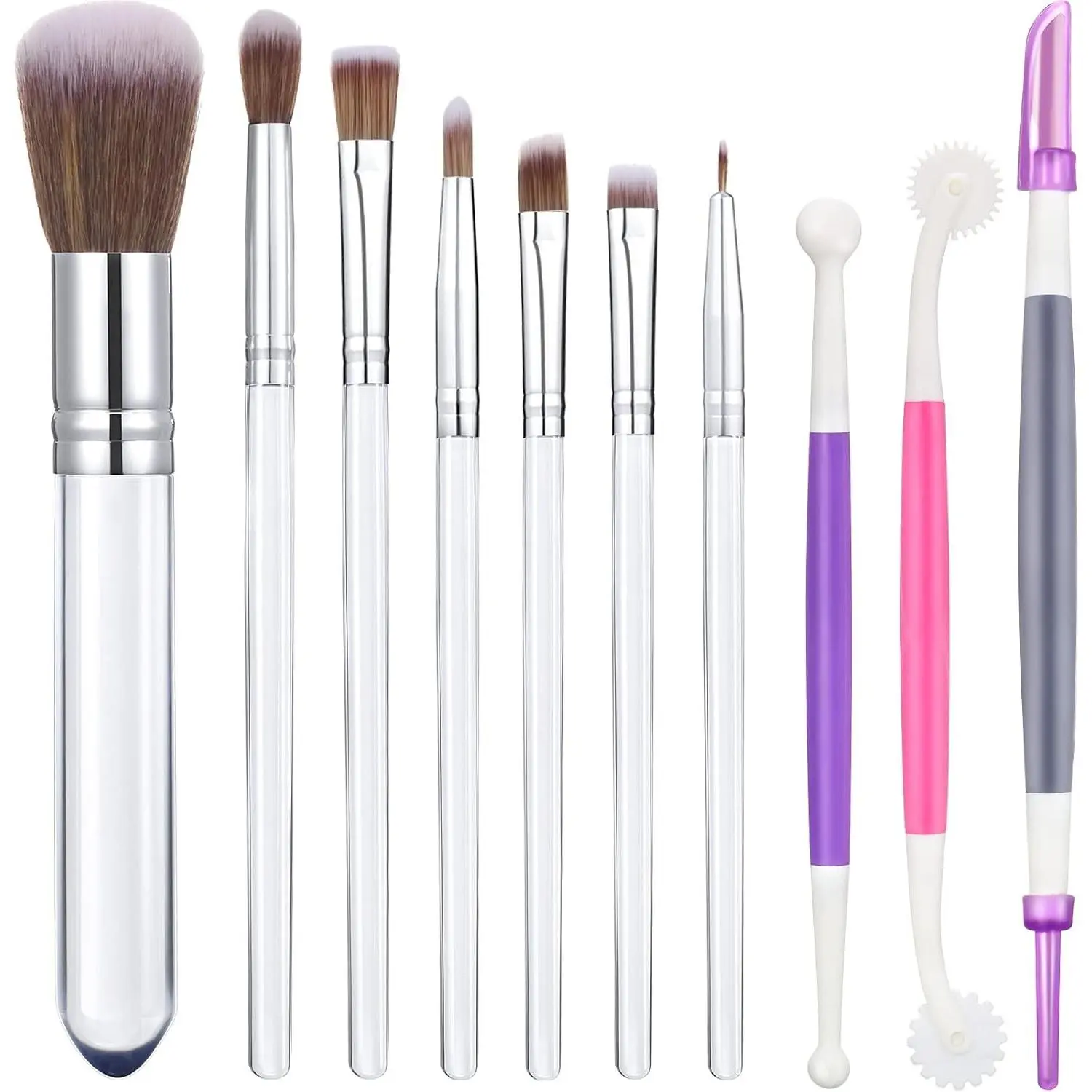 10 Pcs Food Safe Paint Brushes Fondant Tools for Cake Baking Chocolate Sugar Cookie Decoration Cake Brushes for Luster Dust Pastry Decorating Supplies with Fondant and Gum Paste Tool(Clear)