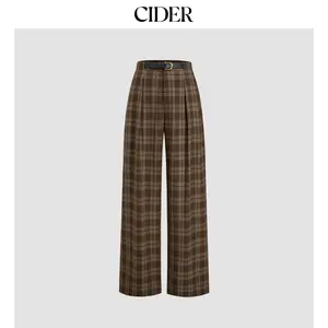 Cider [2 colors, size 2-26] Mid Rise Checks Pocket Wide Leg Trousers With Belt
