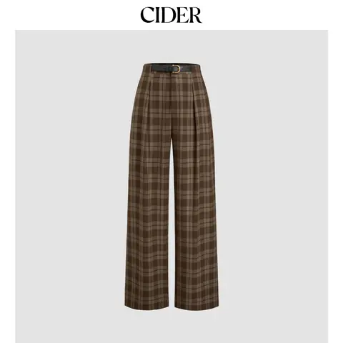 Cider [2 colors, size 2-26] Mid Rise Checks Pocket Wide Leg Trousers With Belt