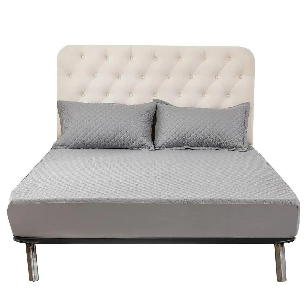 Multi-Size Bamboo Bedding Protector Set - Full(137*190cm)/King(198*203cm) Options, 1 Waterproof Deep Pocket Fitted Sheet, 2 Embroidered Pillowcases, Durable Flat Weave, Soft Breathable Anti-Slip Polyester Fibre, Machine Wash Compatible for Bedroom, Waterp