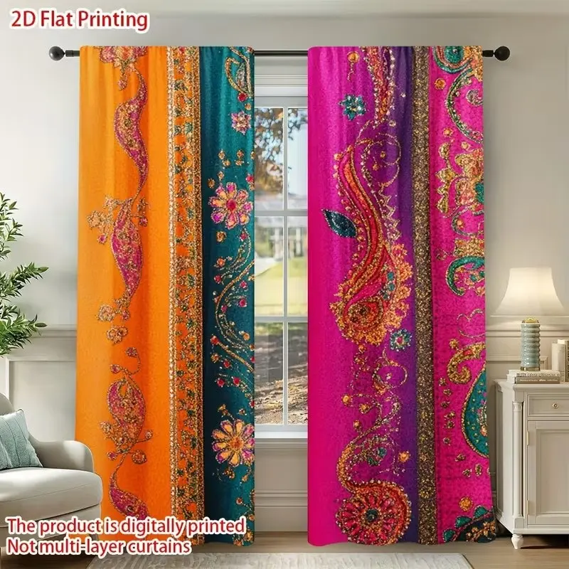 2 Piece Polyester Vintage Theme Curtains, Floral Totem Pattern Rod Pocket Drapes, Ideal for Bedroom and Living Room Decor, Window Drapes, Home Decorative Curtain, Home Decoration Curtain
