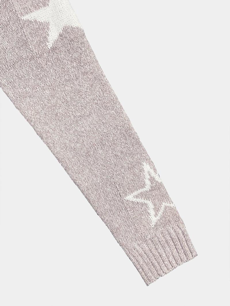 Women's Star Print Drop Shoulder Sweater, Casual Long Sleeve Round Neck Jumper for Fall & Winter, Fashion Ladies' Knitwear for Daily Wear, Tops