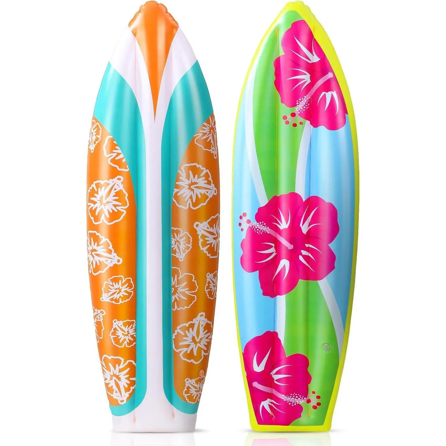 4 Pcs 36 Inch Tropical Flower Inflatable Blow Up Surfboard Pool Floats for Luau Hawaiian Wall Beach Party Decorations