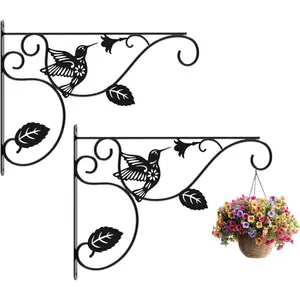 MEILIDY Hanging Plant Bracket, Metal Heavy Duty Plant Hanger Hooks for Indoor Outdoor, Black, 2 Pcs