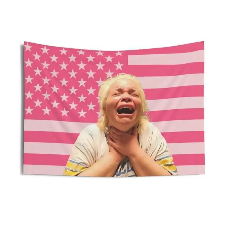 Trisha Paytas Pink American Flag Print Tapestry, Aesthetic Funny Home Wall Decor, Lightweight Cotton Linen Beach Towel Alternative, Hand Washable Home Supply Gift