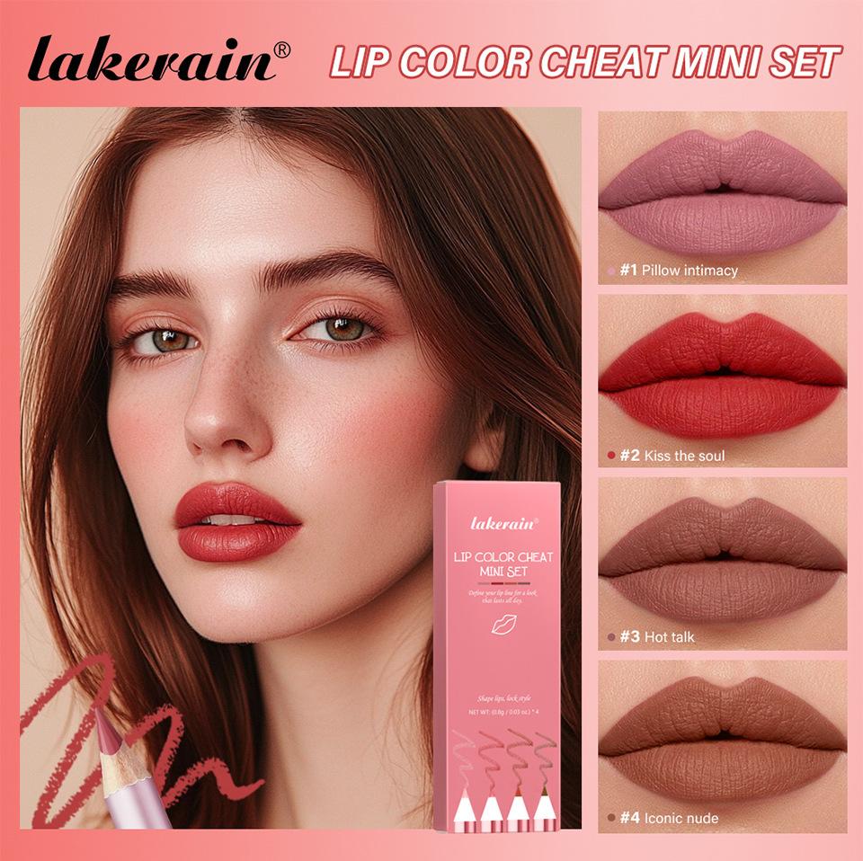 4Pcs Sculpting Matte Velvet Lip Liner Set,Smooth Creamy Texture,Waterproof And High Pigmented For Girls Daily Application Lip Makeup(1+2+3+4)