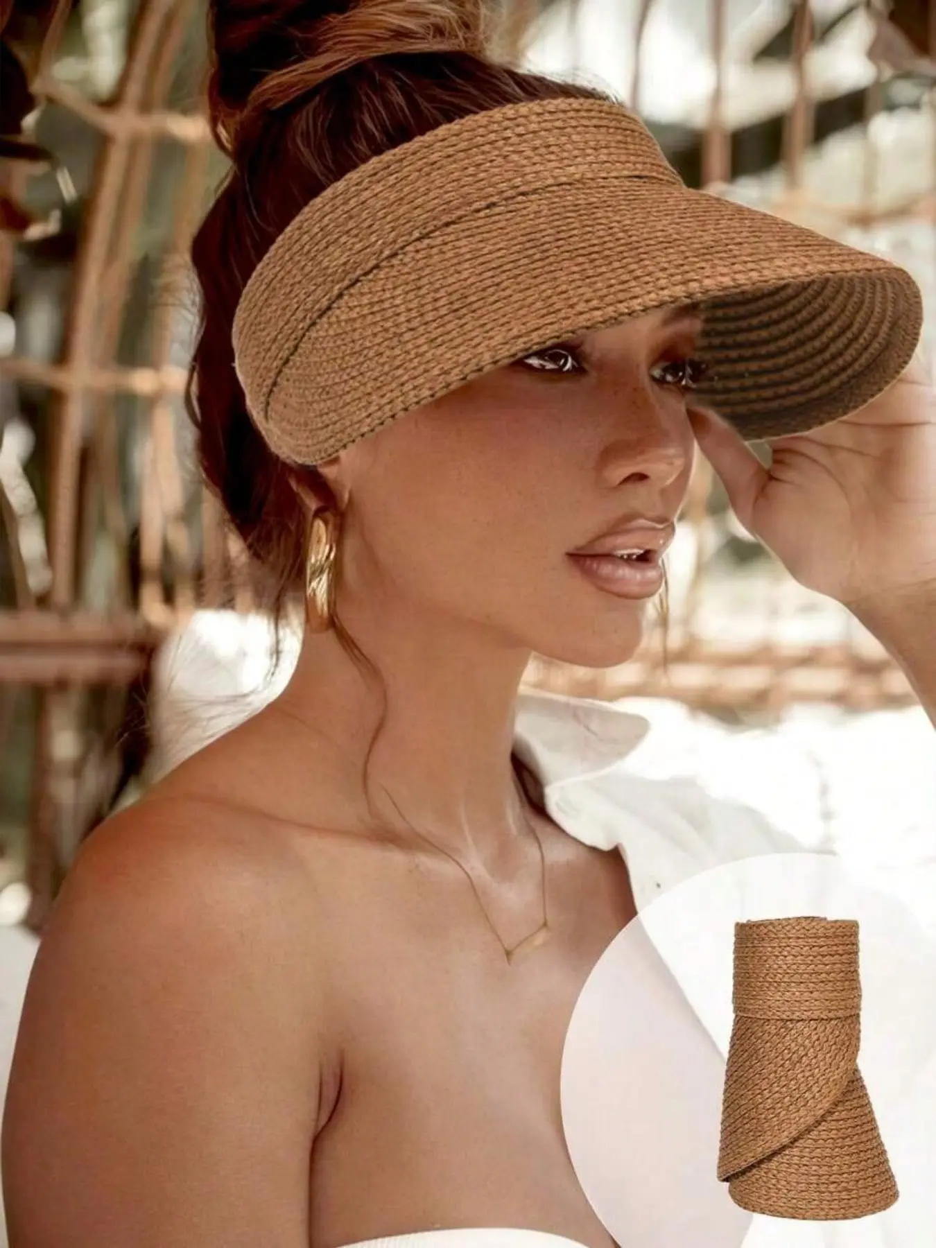 1pc TikTok Viral Summer Hack! The foldable sun hat that fits in your bag and goes with every outfit This viral straw visor changed my summer forever! 🤯 No more bad hair days in the sun Beach Hat