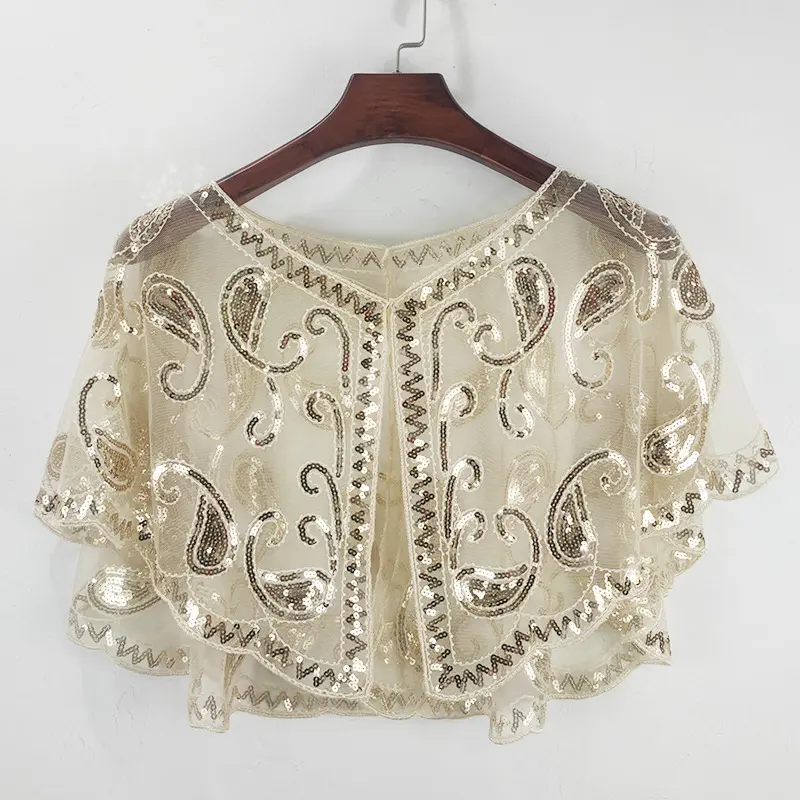 Women's Plus Size Elegant Beaded Sequin Mesh Shawl - Short Bolero, Formal Party Evening Dress Cover Up, Sparkling Shoulder Wrap for Summer