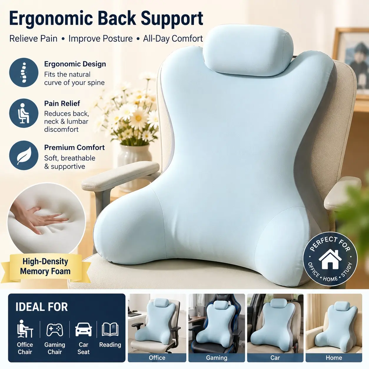 2027 New Multifunctional Reading Pillow and Supportive Backrest Pillow, Ergonomic Memory Foam Wedge-Shaped Pillow, Precise Lumbar Support Pillow, Suitable for Reading, Playing, Relaxing, and Sleeping in Bed, with Armrests for Bed and Chair Rest Pillows
