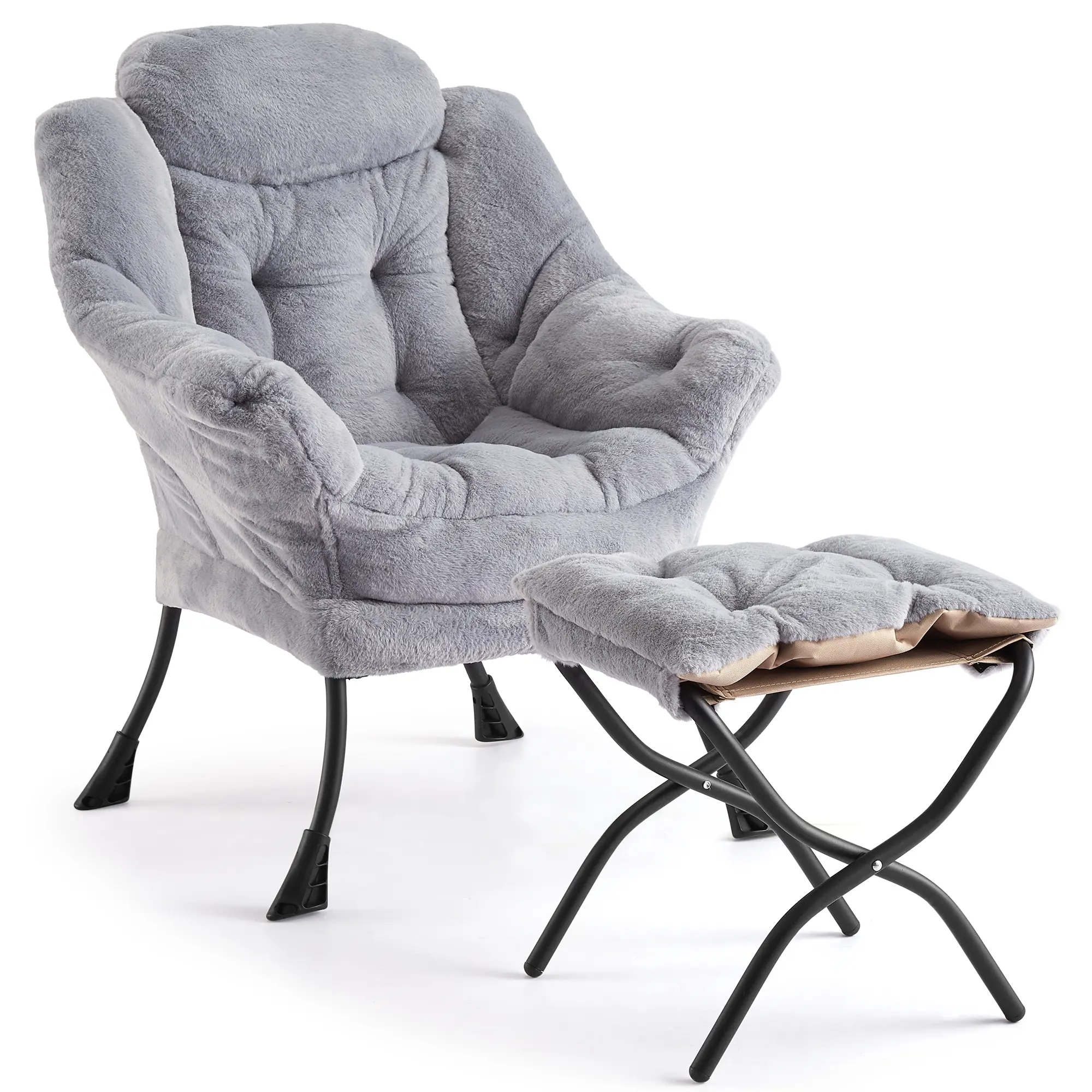 Garvee Soft Velvet Lazy Lounge Chair with Ottoman, Padded Arms & Side Pocket - Comfy Accent Furniture for Living Room, Bedroom - Blue Modern Upholstered Reading Footstool Lounge Piece, Accent Chair, Reading Chair, Armchair, Footrest, Blue Chair, Cozy Seat