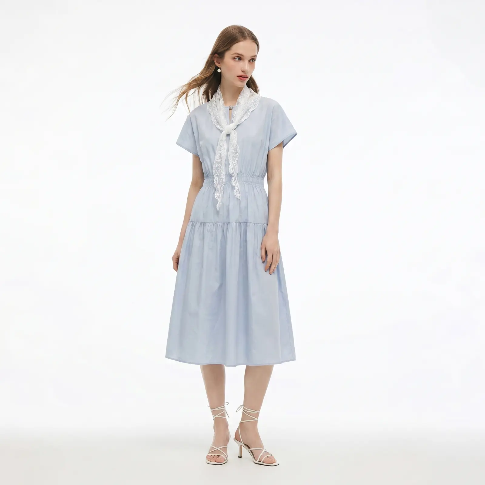 Goelia 100% Cotton Dress with Lace Shawl for Ladies