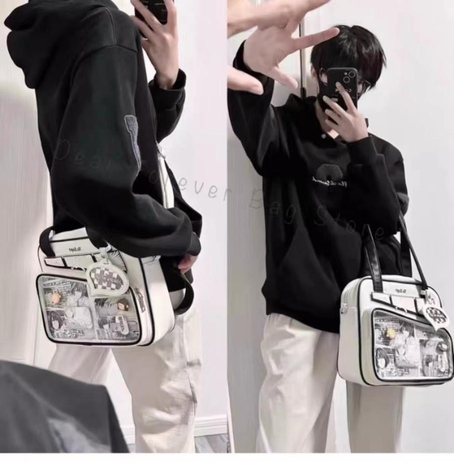 Unisex Graffiti Cartoon Fashion Ita Bag Japanese Style Kawaii Shoulder Crossbody Bags Transparent Front Pocket DIY Tote Handbags