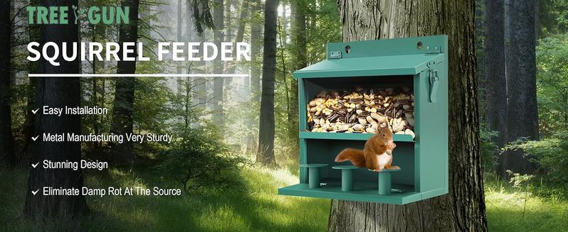 Wildpark Squirrel Feeder for Hanging Outside Tree,Mini Chipmunk Outdoors Squirrel Picnic Bench Feeders Table,Funny Metal House Boxes,Stronger Than Wooden Structure