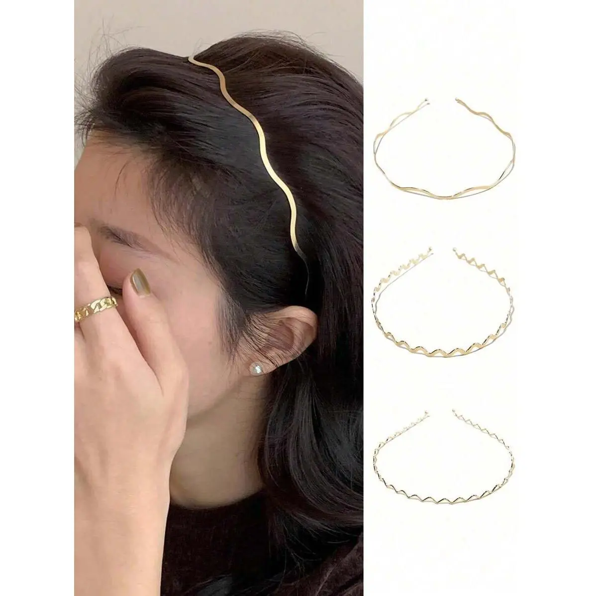 Metal Wavy Headbands for Women, Elastic Hair Bands Stylish Thin Wavy  Bands, Trendy  Hair Accessories Cute for Women Teens, 3 count