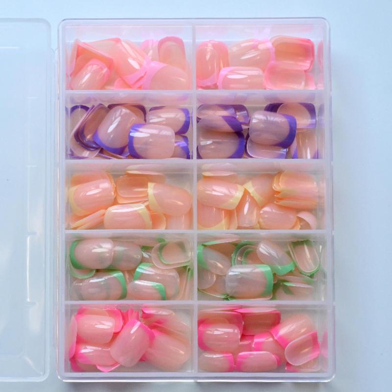 Neon Rainbow French Nail Tips, 240Pcs Short Brighter Pastel French Tip Press on Beach  for Women, 5 Color Glossy Soft Gel  Nail Press Ons Fake False Nails Extensions for DIY Art,Press on  Women  Short