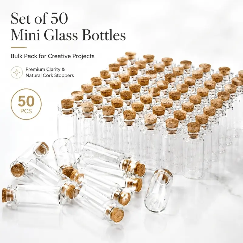 50 Pack Mini Clear Glass Vials With Natural Cork Stoppers Tiny Glass Jars For DIY Crafts Wedding Favors Sand Samples Spices Jewelry Storage