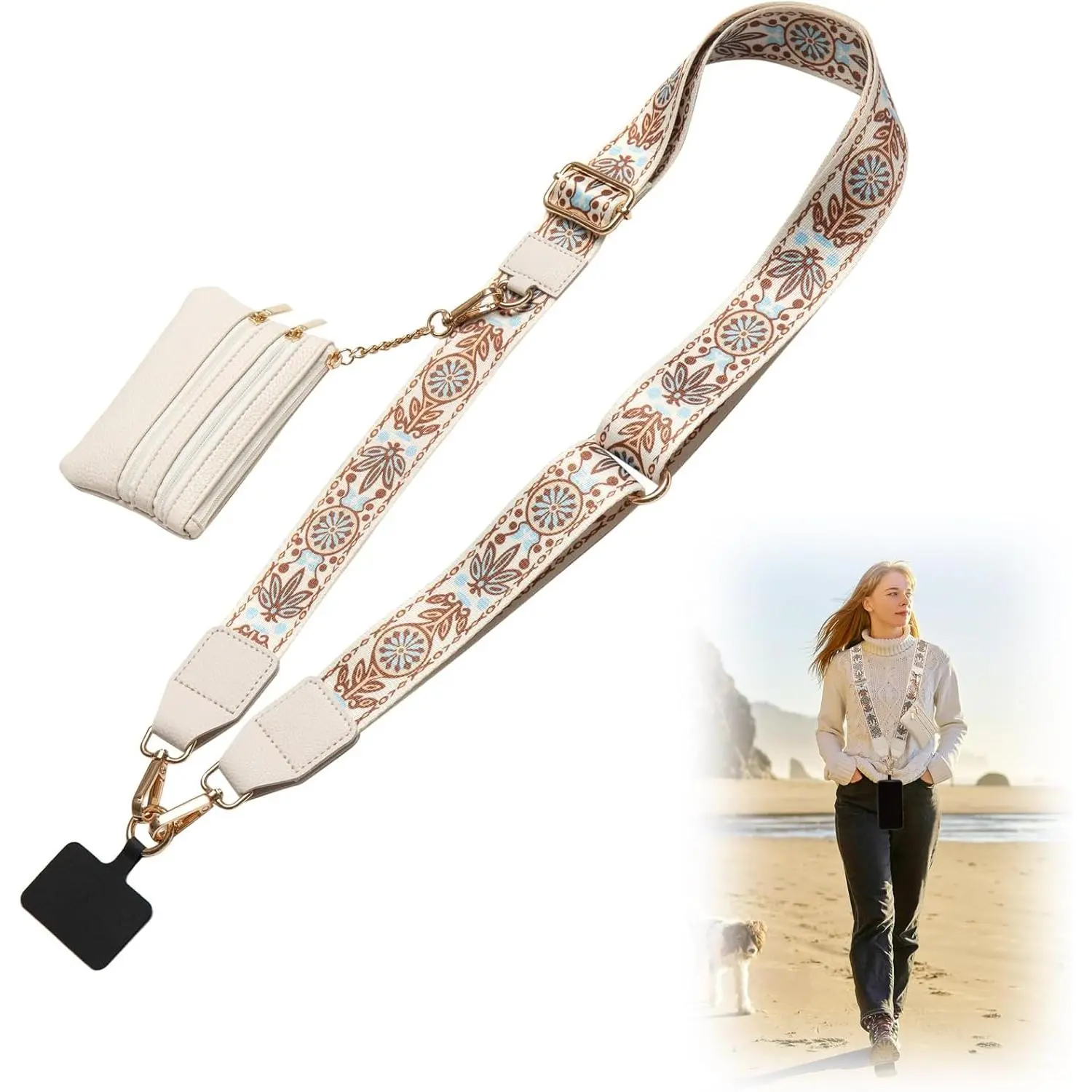 Cell Phone Lanyard Crossbody with Wallet, Versatile Clip and Go Phone Strap | Crossbody phone strap with wallet, integrated detachable wristlet, extra-long 39"-55" adjustable