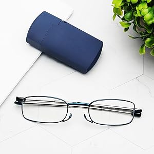 2 Pack Folding Reading Glasses Stainless Steel Mini Anti-Blue Light Blocking Reader for Men Women